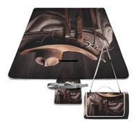 YHNNH Horse Saddle with A Cowboy Hat Wild Beach Blanket,Portable Waterproof Picnic Blanket,58.3''x 58.3'' Extra Large Picnic Mat for Beach,Camping Grass Lawn Park Accessorie for Festival BBQ