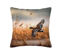 YHNNH Hunting Flying Wild Duck Double-Sided Fluffy Pillow Cover with Hidden Zip - Soft Reversible Decorative Cushion Cover for Sofa Bed Car