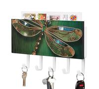 YHNNH Jewel Dragonfly Key Hook,Key Holder for Wall,Mail Organizer with Hooks for Entryway,Adhesive Keys Rack with Tray for Front Door Kitchen Garage