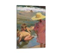 YHNNH Joaquin Sorolla Children on The SeashoreRetro Wall Art Poster Classic Style Posters Perfect Fashioned Decor for Library Bar Or Home Theater08x12inch(20x30cm) Frame-style
