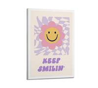 YHNNH Keep Smilin Poster Print Happy Face Flower Motivational Poster Inspired Quote Wall Art Decorative Canvas Posters for Bedroom Living Room12x18inch(30x45cm) Frame-style
