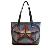 YHNNH Ladies Leather Handbags Tote Bag,American Wastern Texas Starprinted Lightweight Leather Shoulder Bags for Women with Zipper for Work Travel Shopping