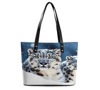 YHNNH Ladies Leather Handbags Tote Bag,Blue Eyed Snow Leopardprinted Lightweight Leather Shoulder Bags for Women with Zipper for Work Travel Shopping