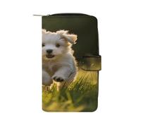 YHNNH Ladies Leather Purses,Puppy Crossing The Grassprinted Large Capacity Long Multiple Card Slots Zipper Compartment Leather Wallet for Women