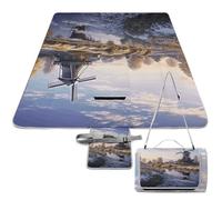 YHNNH Landscape with A Traditional Windmill Beach Blanket,Portable Waterproof Picnic Blanket,58.3''x 58.3'' Extra Large Picnic Mat for Beach,Camping Grass Lawn Park Accessorie for Festival BBQ