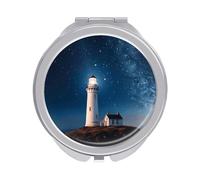 YHNNH Lighthouse Under Starry Night Sky Travel Makeup Mirror 2 X /1 X Magnifying Pocket Mirror Compact Travel Makeup Mirrors for Purse Portable Tabletop Cosmetic for Pocket, Handbag, Purse