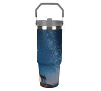 YHNNH Lighthouse Under Starry Night Sky Water Bottle 30 Oz Fits Car Cup Holder,Large Capacity Car Cups,Stainless Steel Double Wall Sport Bottle for Travel Sports Gym