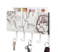 YHNNH Line Floral Rose Flowers Design2 Key Hook,Key Holder for Wall,Mail Organizer with Hooks for Entryway,Adhesive Keys Rack with Tray for Front Door Kitchen Garage