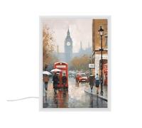 YHNNH London Impression Night Lights Tabletop Compact Mirror Nightlight Portable Bedside Table Lamp with Plug-in and USB Charger Port