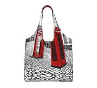 YHNNH London Red Telephone Booth Reusable Canvas Tote Bag, Large Grocery Shopping Bag, Lightweight And Durable, Black, One Size
