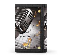 YHNNH Microphone with Music Notes Trifold Wallet Polyester Casual Wallets Portable Stylish Coin Purse for Men And Women