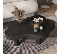 YHNNH Modern Solid Wood Cloud Shape Coffee Table - Cute Irregular Design 3 Legs Round Corner End Table for Living Room & Bedroom Furniture Black 35"x24"x16"