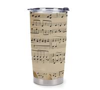 YHNNH Music Notes on Old Paper Tumbler 20 Oz Large Capacity Travel Car Mug with Leak-Proof Lid, Portable Coffee Cup & Shatterproof Design for Car, Home, Outdoor Use, Easy to Clean