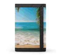 YHNNH Ocean Sea Beach Palm Leaves Trifold Wallet Polyester Casual Wallets Portable Stylish Coin Purse for Men And Women