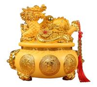 YHNNH of The Dragon Saving Pot Resin Statue Desktop Decor Attract Wealth and Success,Small(S)