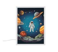 YHNNH Outer Space Rocket Astronaut Night Lights Tabletop Compact Mirror Nightlight Portable Bedside Table Lamp with Plug-in and USB Charger Port