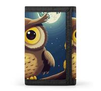 YHNNH Owl And Yellow Moon Trifold Wallet Polyester Casual Wallets Portable Stylish Coin Purse for Men And Women