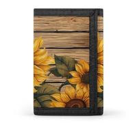 YHNNH Paint Wooden Board Sunflower Trifold Wallet Polyester Casual Wallets Portable Stylish Coin Purse for Men And Women