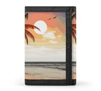 YHNNH Palm Tree on Beach Trifold Wallet Polyester Casual Wallets Portable Stylish Coin Purse for Men And Women