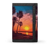 YHNNH Palm Tree Sunset Trifold Wallet Polyester Casual Wallets Portable Stylish Coin Purse for Men And Women