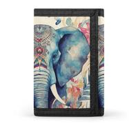 YHNNH Peacock Feathers Elephant Trifold Wallet Polyester Casual Wallets Portable Stylish Coin Purse for Men And Women