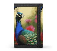 YHNNH Peacock Flowers Trifold Wallet Polyester Casual Wallets Portable Stylish Coin Purse for Men And Women