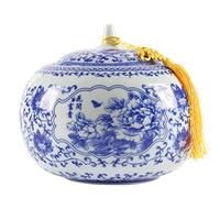 YHNNH pet memorial urn, Ceramic Sealed Jar with Hand-painted Blue and White Pattern, Large Pet Urn