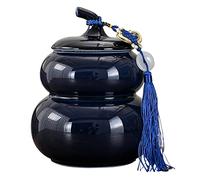 YHNNH pet memorial urn, Keepsake for Ashes - Medium Ceramics Funeral Urn Jar for Human or Pet, Creative Gourd Shape Cremation Urns(Dark Blue)