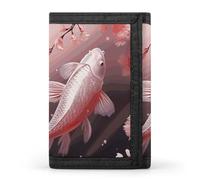 YHNNH Pink Cherry Blossom Red Carp Trifold Wallet Polyester Casual Wallets Portable Stylish Coin Purse for Men And Women