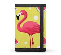 YHNNH Pink Flamingo And Watermelon Trifold Wallet Polyester Casual Wallets Portable Stylish Coin Purse for Men And Women