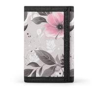 YHNNH Pink Flowers And Leaves on Gray Trifold Wallet Polyester Casual Wallets Portable Stylish Coin Purse for Men And Women