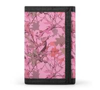 YHNNH Pink Leaves Camo Trifold Wallet Polyester Casual Wallets Portable Stylish Coin Purse for Men And Women