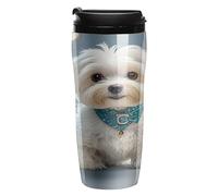 YHNNH Plastic Travel Mug with Leakproof Lids,Lovely Maltese Dogprinted 350ml Double Walls Reusable Coffee Cups for Hot Cold Drinks