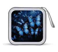 YHNNH Portable CD Wallet,40 Capacity CD/DVD Storage Boxes,Dark Blue Butterfliesprinted Plastic CD Holder Organizer for Car Home Travel