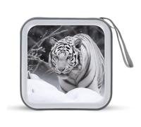 YHNNH Portable CD Wallet,40 Capacity CD/DVD Storage Boxes,White Tiger in The Snowprinted Plastic CD Holder Organizer for Car Home Travel