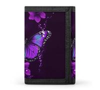 YHNNH Purple Butterfly Trifold Wallet Polyester Casual Wallets Portable Stylish Coin Purse for Men And Women