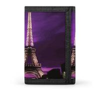 YHNNH Purple Eiffel Tower Trifold Wallet Polyester Casual Wallets Portable Stylish Coin Purse for Men And Women