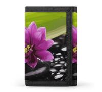YHNNH Purple Flower with Black Stone Trifold Wallet Polyester Casual Wallets Portable Stylish Coin Purse for Men And Women