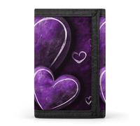 YHNNH Purple Hearts Trifold Wallet Polyester Casual Wallets Portable Stylish Coin Purse for Men And Women