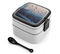 YHNNH Rain Drops on Glass Double Layer Bento Box,Modern Minimalist Design Stackable Lunch Box, Leak-Proof Rectangle Lunchable Food Container for Family