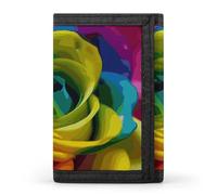 YHNNH Rainbow Flower Trifold Wallet Polyester Casual Wallets Portable Stylish Coin Purse for Men And Women