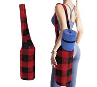YHNNH Red Black Buffalo Check Plaid Pattern Yoga Mat Bag Yoga Backpack Multi Pocket Exercise Yoga Mat Carrier Multi-Functional Storage Bag for Pilates Beach Travel And Everyday Use