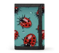 YHNNH Red Ladybugs On A Blue Background Trifold Wallet Polyester Casual Wallets Portable Stylish Coin Purse for Men And Women