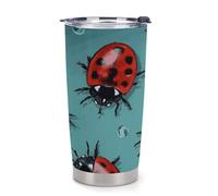 YHNNH Red Ladybugs On A Blue Background Tumbler 20 Oz Large Capacity Travel Car Mug with Leak-Proof Lid, Portable Coffee Cup & Shatterproof Design for Car, Home, Outdoor Use, Easy to Clean