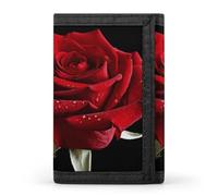 YHNNH Red Rose Black Background2 Trifold Wallet Polyester Casual Wallets Portable Stylish Coin Purse for Men And Women