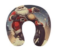 YHNNH Santa Claus Biker Riding Neck Pillow Lightweight Portable U Shaped Pillow Memory Foam Cozy U-Shaped Sleep Pillows for Airplane Chair, Car,Office,Sleeping Rest Neck Head Cushion