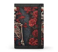 YHNNH Skeleton with Roses Trifold Wallet Polyester Casual Wallets Portable Stylish Coin Purse for Men And Women