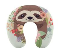 YHNNH Sloth and Flowers Neck Pillow Lightweight Portable U Shaped Pillow Memory Foam Cozy U-Shaped Sleep Pillows for Airplane Chair, Car,Office,Sleeping Rest Neck Head Cushion