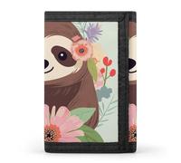 YHNNH Sloth And Flowers Trifold Wallet Polyester Casual Wallets Portable Stylish Coin Purse for Men And Women