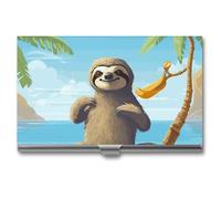 YHNNH Sloth on Beach Business Card Holder Minimalist Wallet RFID Blocking Credit Cards Holder Slim Name Cards Holders Compact Aluminum Alloy Business Card Case for Adult